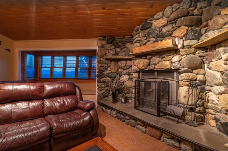 Open living room with fireplace