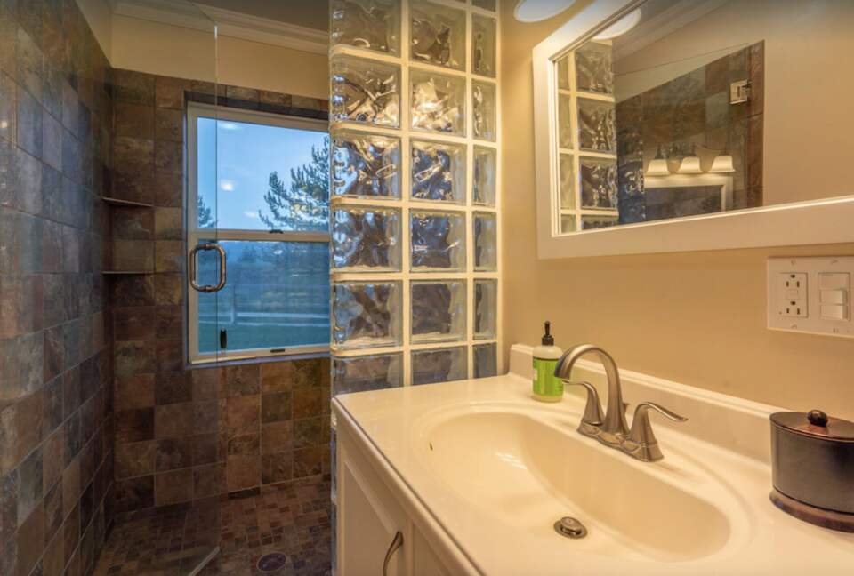 Updated bathroom with walk-in shower