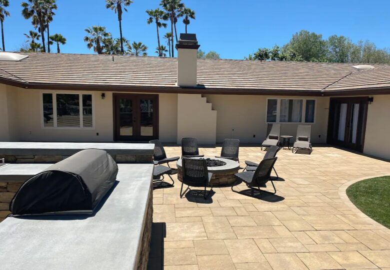 Back patio fire pit and grill