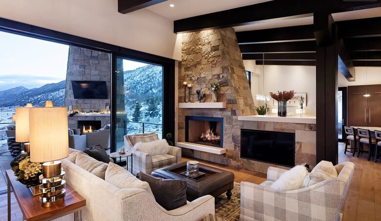 Open living room with mountain views