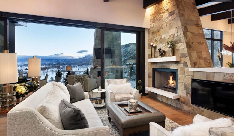 Open living room with mountain views