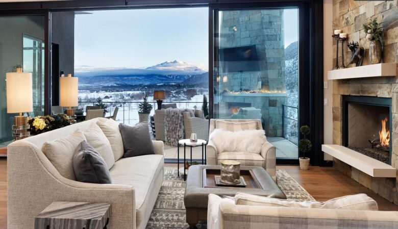 Open living room with mountain views
