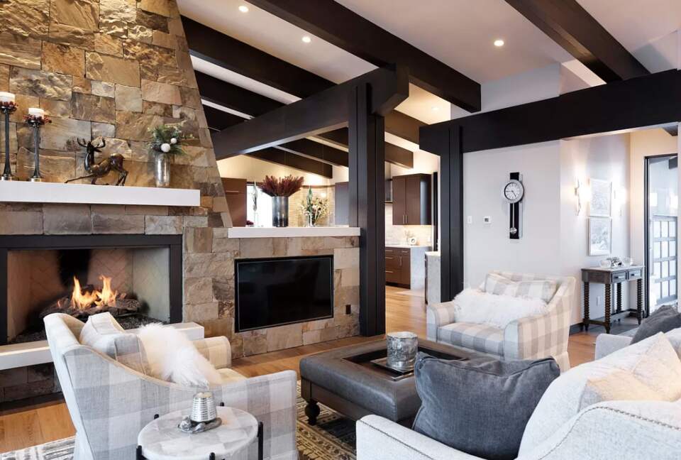 Open living room with mountain views