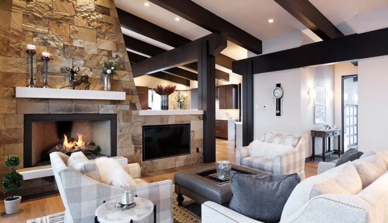 Open living room with mountain views