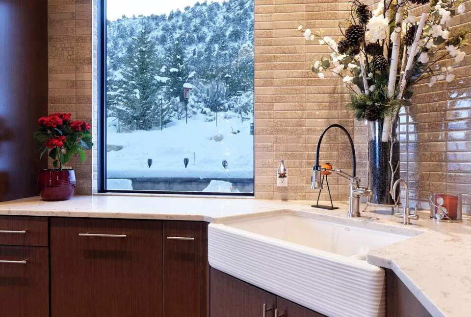 Kitchen with mountain views