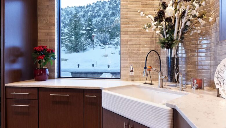 Kitchen with mountain views