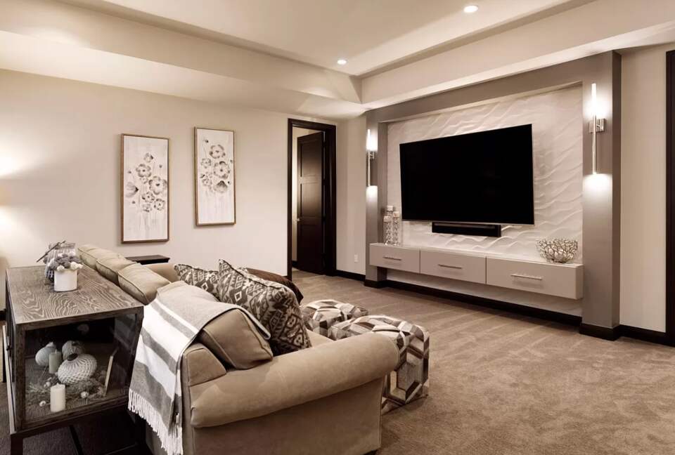 Lower level den with screen TV