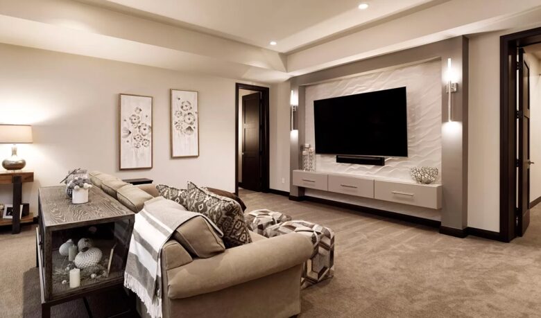 Lower level den with screen TV