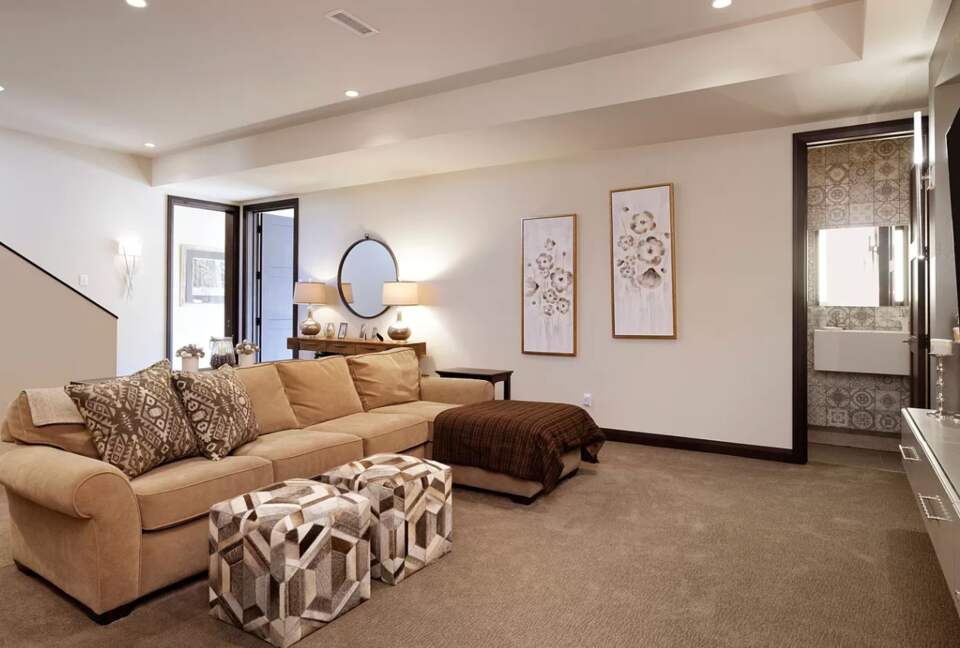 Lower level den with screen TV