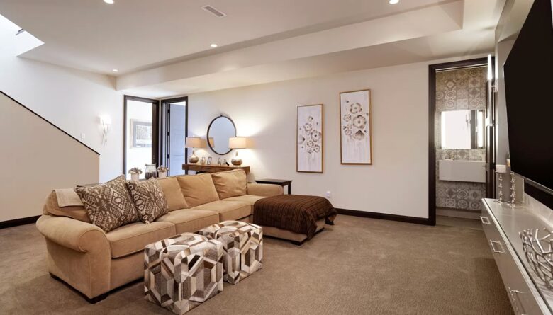 Lower level den with screen TV