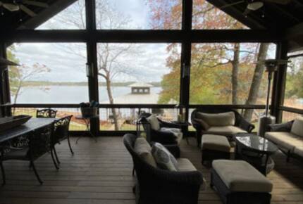 Screened-in porch with lake views