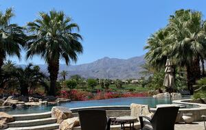 Home Exchange in La Quinta, CA Mountain and course view over the pool