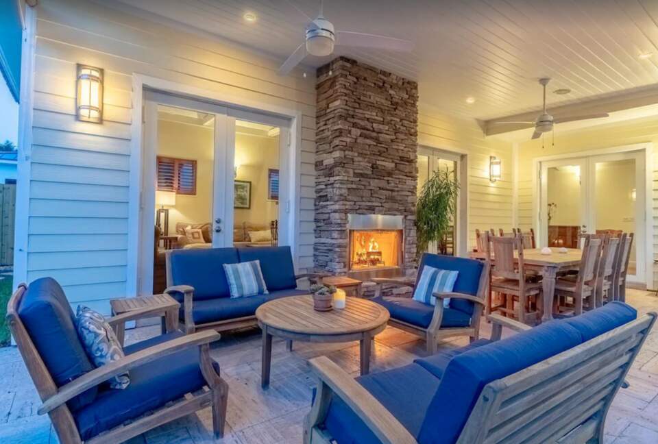 Outdoor living with fireplace