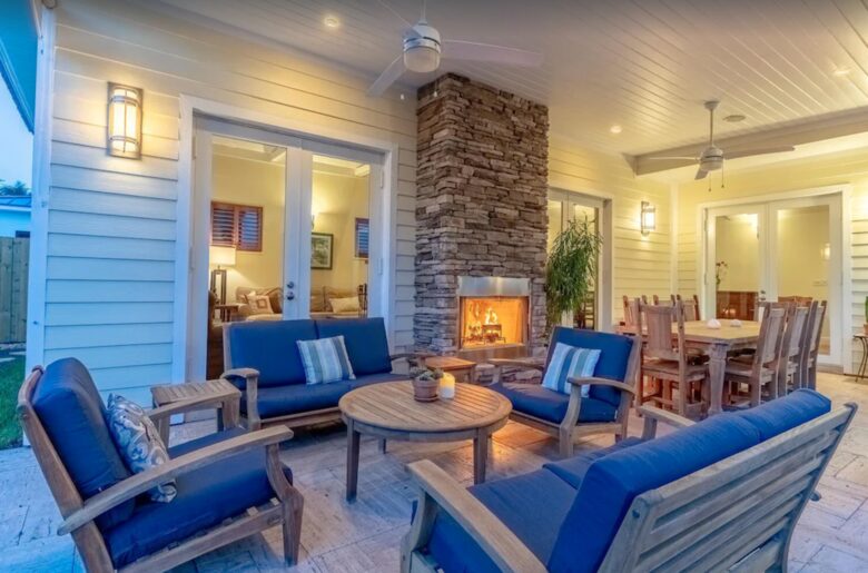 Outdoor living with fireplace