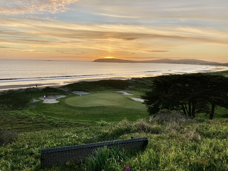 Sunset at golf course/beach.