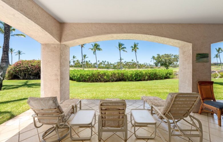 Lanai with view of golf course