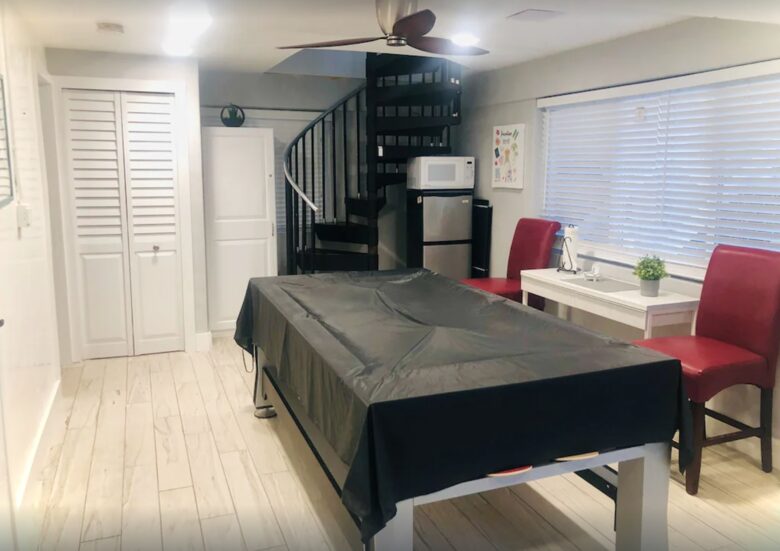 Lower level stairs to upper level