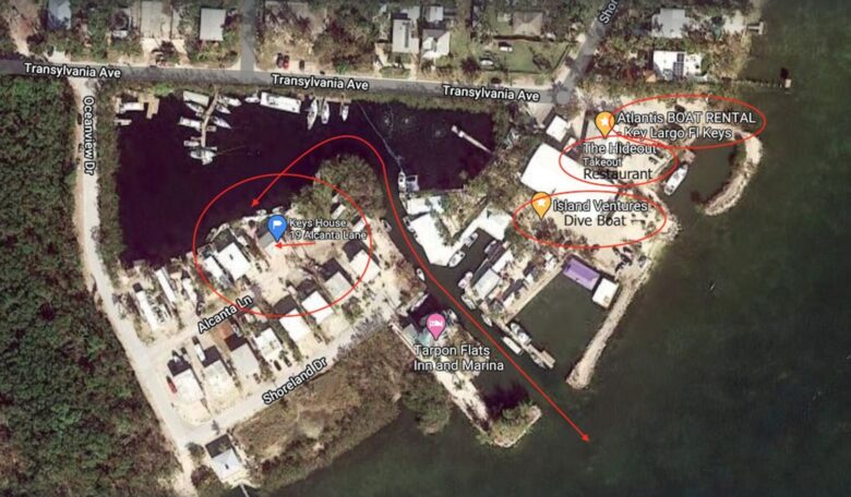 Aerial map of area and access to ocean