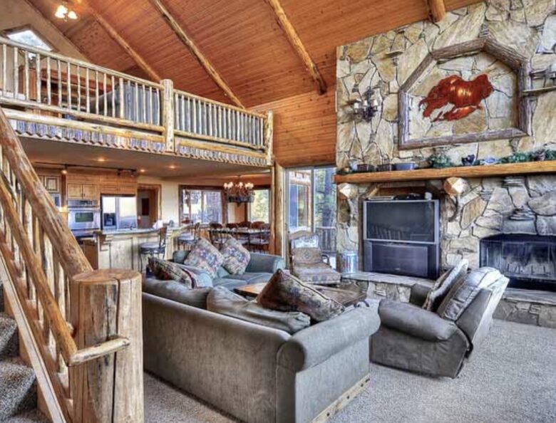 Home Exchange in Big Bear Lake, CA living room with fireplace