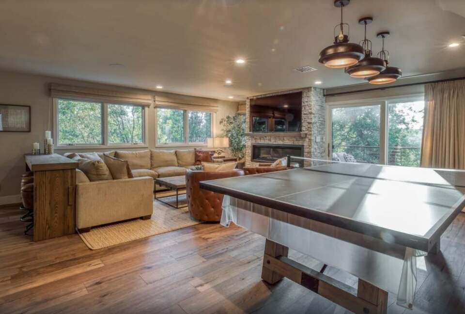 Lower den play room, media, wet bar