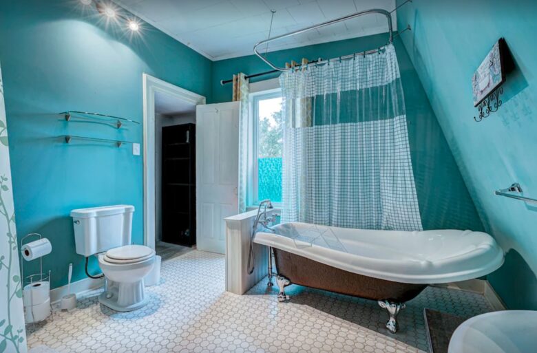 Bathroom with claw foot tub and shower