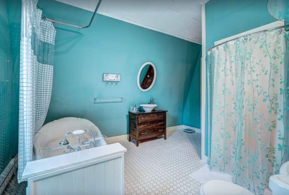 Bathroom with claw foot tub and shower