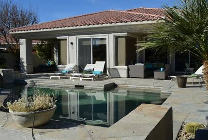 Home Exchange in La Quinta, CA pool with house view