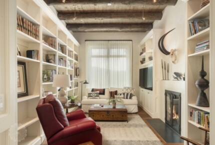 Office with a fireplace