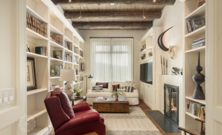 Office with a fireplace