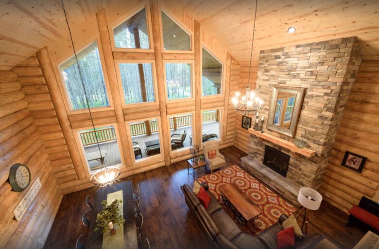 Open living room with fireplace