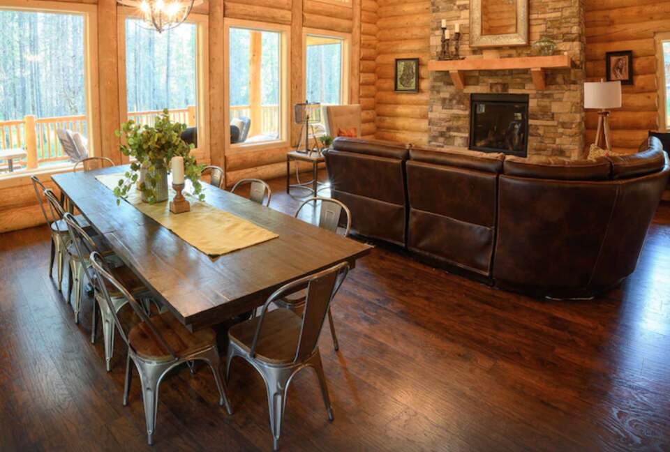 Open living room with fireplace