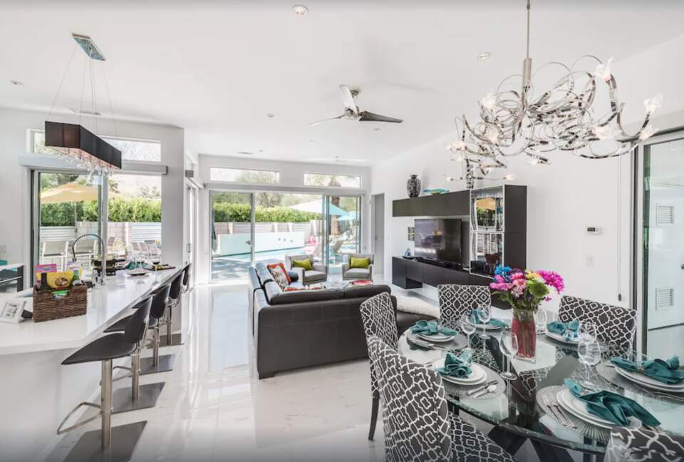 Open modern sleek living kitchen