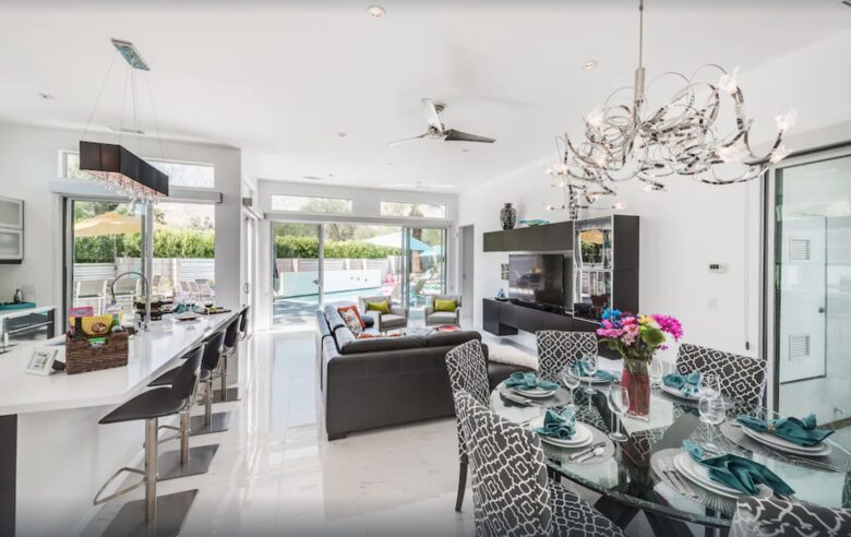 Open modern sleek living kitchen