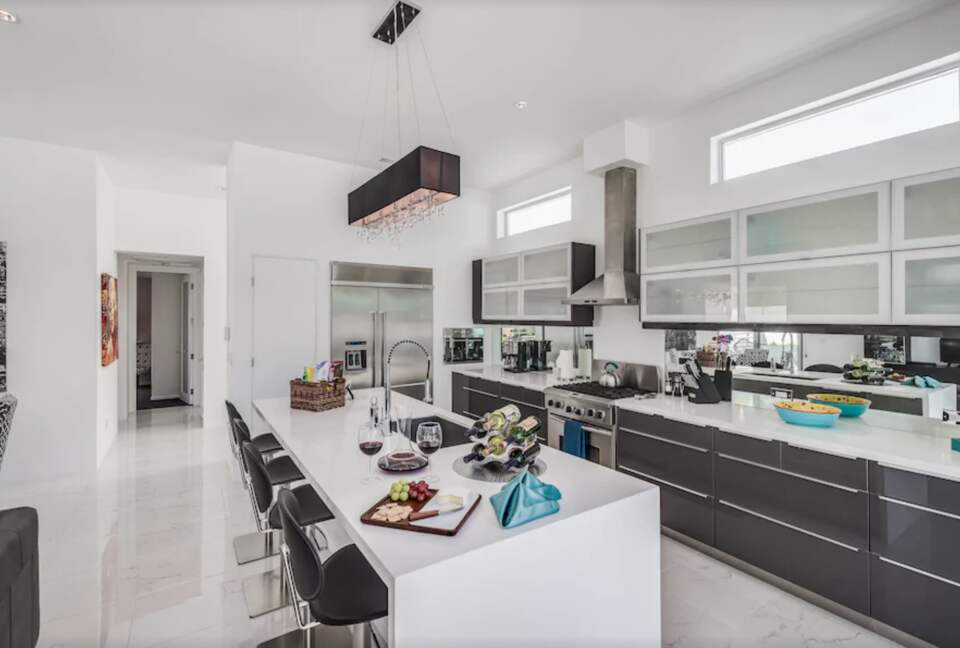 Open modern sleek living kitchen