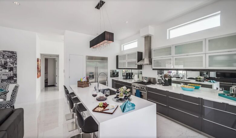 Open modern sleek living kitchen