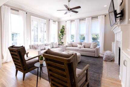 Open living room with fireplace