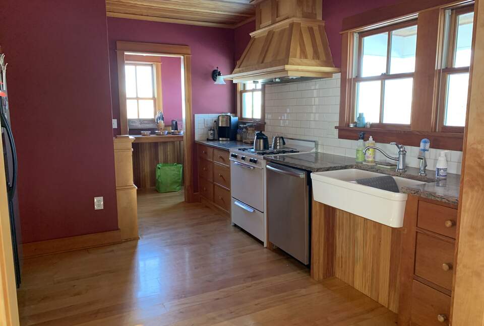 Kitchen facing backyard