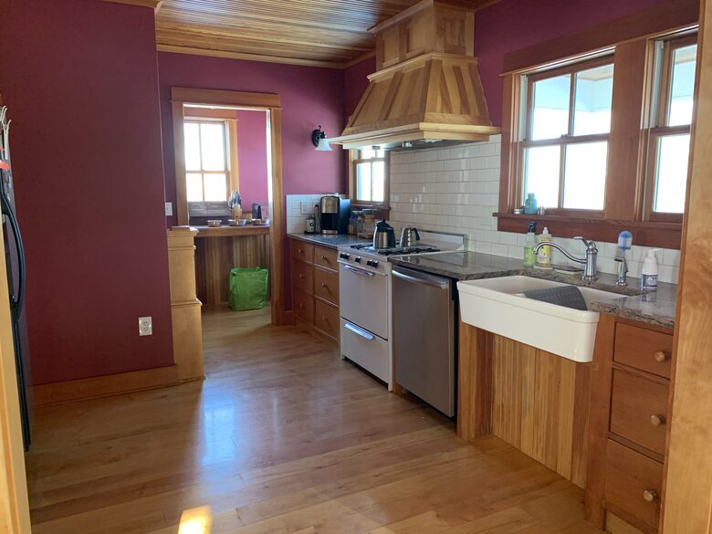 Kitchen facing backyard