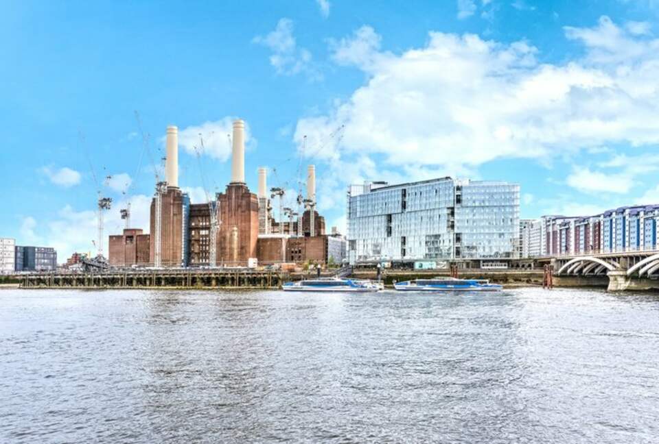 Battersea Power Station and Circus West from the river