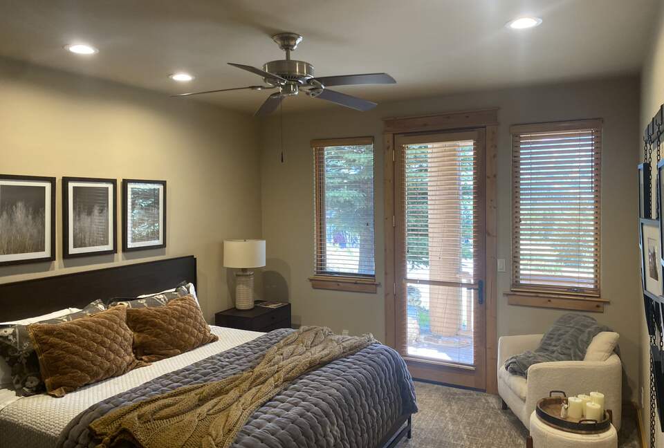 Lower Level Guest King Bedroom with Balcony and full bath