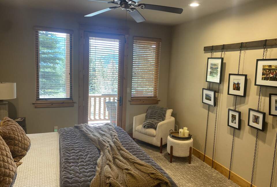 Lower Level Guest King Bedroom with Balcony and full bath