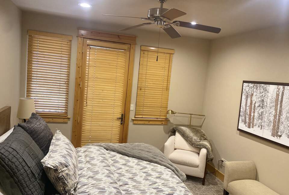 Lower Level queen Bedroom with balcony and full bath