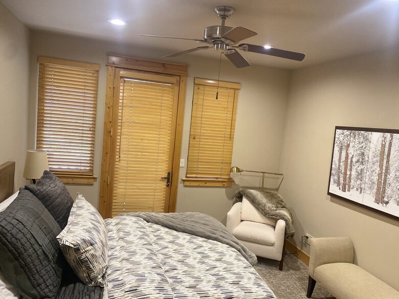 Lower Level queen Bedroom with balcony and full bath