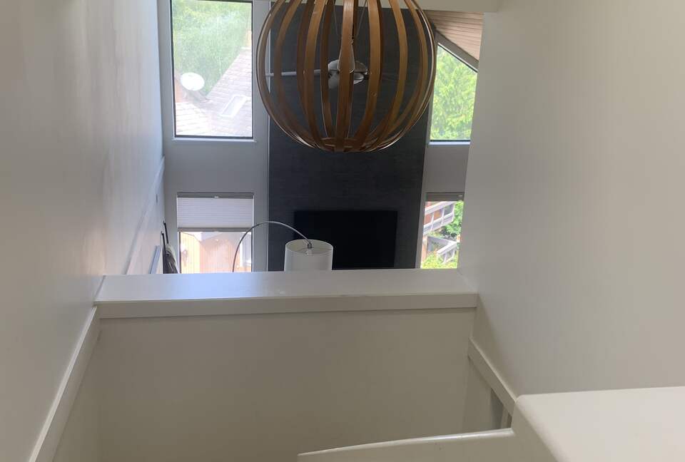 Upstairs. Looking into living room