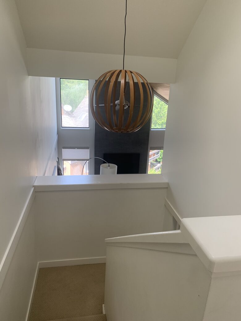 Upstairs. Looking into living room