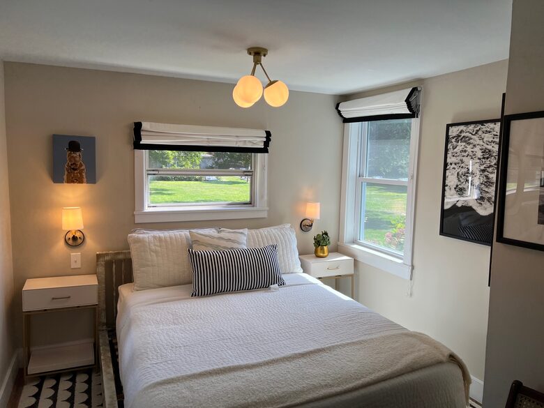 Cottage first bedroom with queen bed
