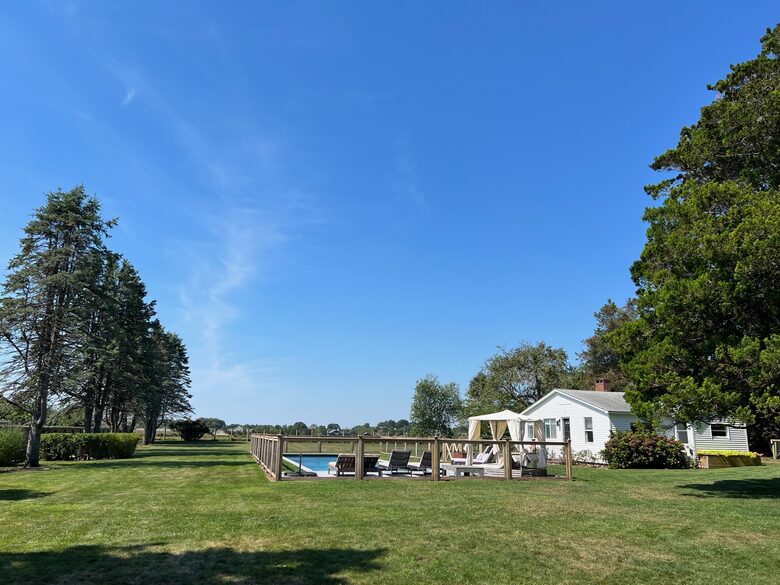 View of the yard from main house back deck