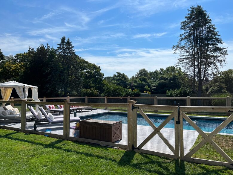 Pool entry gates are have double child proofed locks