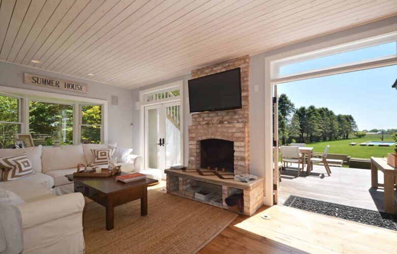 Main house living room and outdoor dining area