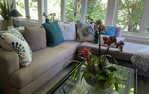 living room looking over the the ravine, feels like a treehouse